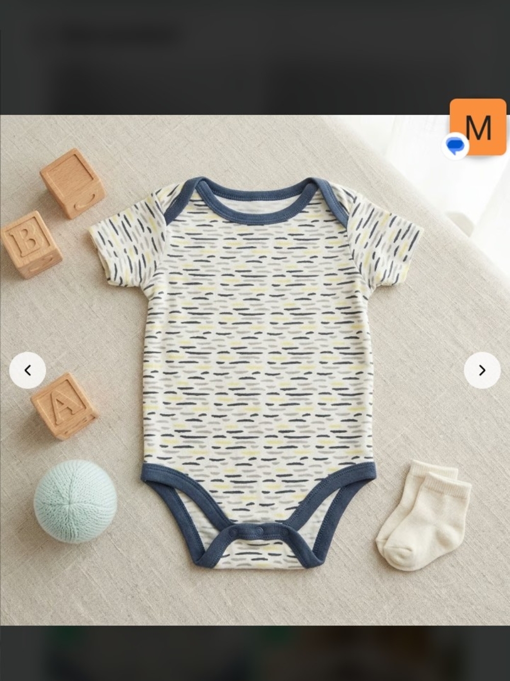 Cream Short-Sleeve Baby One-Piece with Navy Trim
